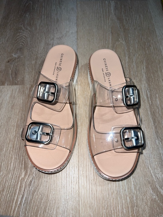 Chinese Laundry Shoes - Chinese Laundry Clear Two-Buckle Slide Sandals with Nude Footbed